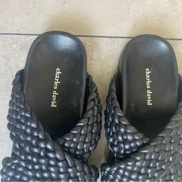 NEW Charles David defend black braided leather slides sandals 6.5 - Picture 3 of 7